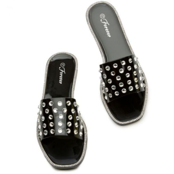 Jeweled Flat Jelly Sandals Black size 7 - Picture 1 of 6